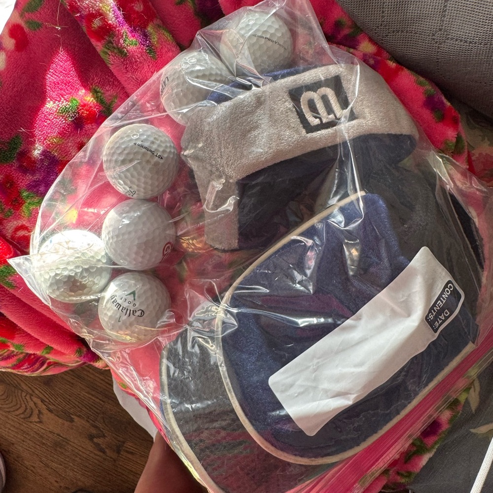 6 Assorted Golf Balls and 2 Wilson Golf Club Head Covers